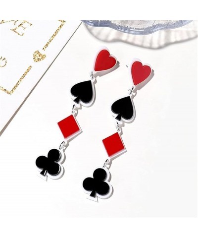 Asymmetric Poker Card Earrings for Women Girls Fashion Funny Gold Plated Red Hearts and Black Spades Playing Cards Ace Dangle...