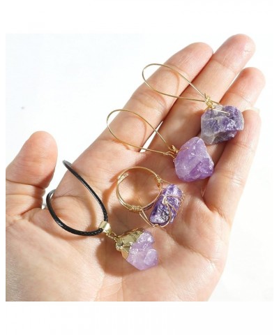 Amethyst Energy Set 1Pcs Natural Amethyst Ring Wire Wrapped Adjustable Ring 1Pcs Natural Amethyst Crystal Necklace with Black...