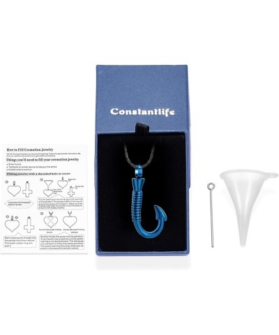 Cremation Jewelry for Ashes Urn Memorial Necklace Fish Hook Design Stainless Steel Pendant Keepsake Ashes Holder Blue $10.25 ...