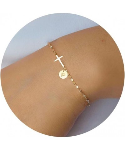 Cross Bracelet for Women Dainty Cross Bracelet with Initials Gold Link Chain Bracelets Christian Gifts for Women Teens Easter...