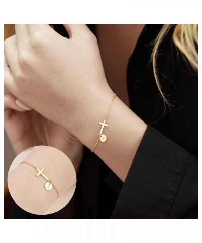 Cross Bracelet for Women Dainty Cross Bracelet with Initials Gold Link Chain Bracelets Christian Gifts for Women Teens Easter...