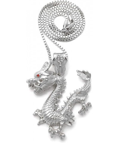 Hip Hop Stone Stud Dragon Pendant Box, Cuban, Rope Chain Necklace Silver / Box Chain 20.0 Inches $8.80 Necklaces