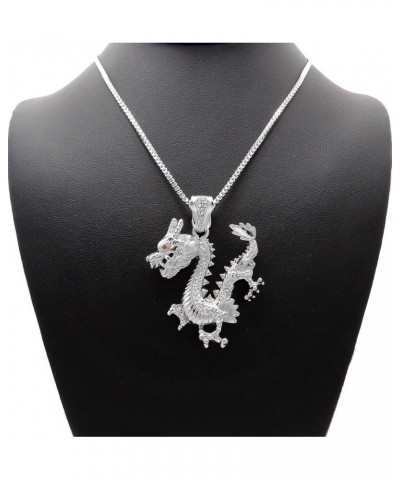 Hip Hop Stone Stud Dragon Pendant Box, Cuban, Rope Chain Necklace Silver / Box Chain 20.0 Inches $8.80 Necklaces