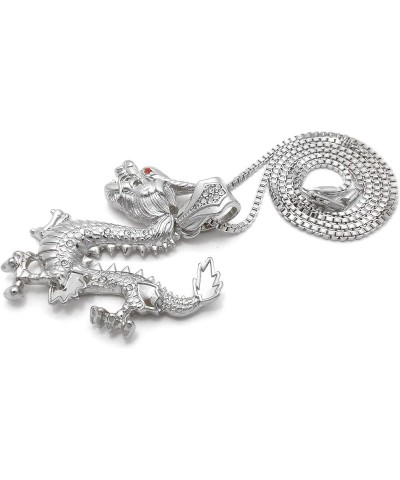 Hip Hop Stone Stud Dragon Pendant Box, Cuban, Rope Chain Necklace Silver / Box Chain 20.0 Inches $8.80 Necklaces