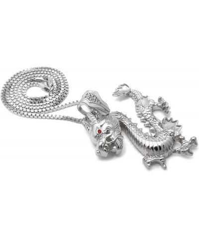 Hip Hop Stone Stud Dragon Pendant Box, Cuban, Rope Chain Necklace Silver / Box Chain 20.0 Inches $8.80 Necklaces