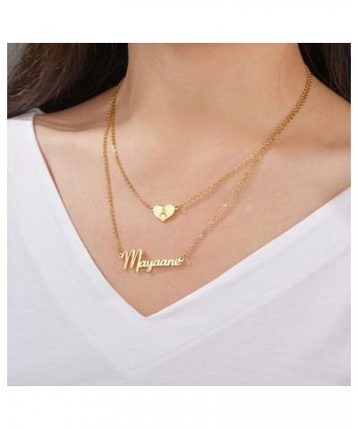 Layered Choker Name Necklace Personalized with Heart, Custom Nameplate Pendant 18K Gold Plated Christmas Gift Gold-Heart Init...