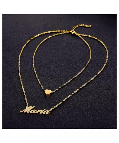 Layered Choker Name Necklace Personalized with Heart, Custom Nameplate Pendant 18K Gold Plated Christmas Gift Gold-Heart Init...