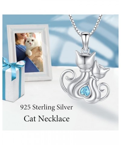 Cat Necklace, S925 Sterling Silver Cat on Moon Pendant with Cubic Zirconia, Cat Jewelry Mothers Day Gifts for Mum with Gift P...