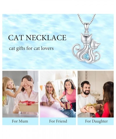 Cat Necklace, S925 Sterling Silver Cat on Moon Pendant with Cubic Zirconia, Cat Jewelry Mothers Day Gifts for Mum with Gift P...