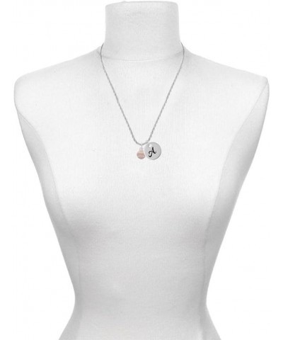 Silvertone Mini Pink Softball or Baseball - Silvertone Script Initial Disc - Charm Necklace, 20"+3 Initial F $15.51 Necklaces