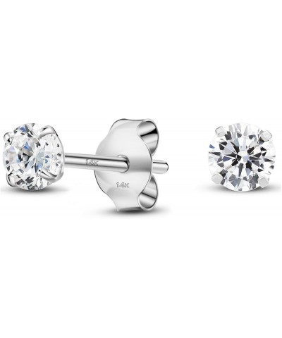 Solid 14K White Gold Round Solitaire Simulated-Birthstone Minimalist Stud Earring 3mm 04-April $25.62 Earrings