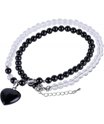 Crystal Beads Necklace with Heart Charm Pendant for Women, Carved Love Stone Necklace for Unisex Black $15.33 Necklaces