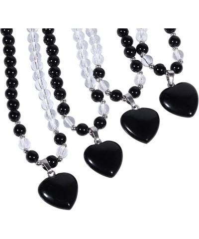 Crystal Beads Necklace with Heart Charm Pendant for Women, Carved Love Stone Necklace for Unisex Black $15.33 Necklaces