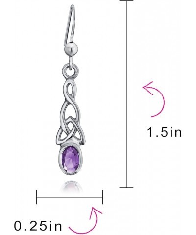 Gemstone Amethyst Moonstone Amber Oval Love Knot Dangle Irish Celtic Earrings For Women Fish Hook .925 Sterling Silver Purple...