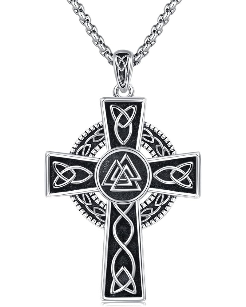 Celtic Cross Necklace 925 Sterling Silver Cross Pendant Necklace Celtic Viking Irish Jewelry Religious Protective Gift For Me...