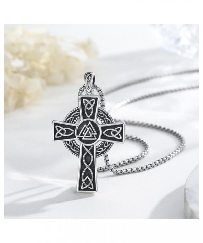 Celtic Cross Necklace 925 Sterling Silver Cross Pendant Necklace Celtic Viking Irish Jewelry Religious Protective Gift For Me...