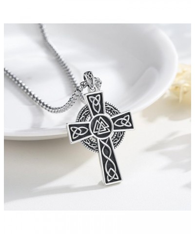 Celtic Cross Necklace 925 Sterling Silver Cross Pendant Necklace Celtic Viking Irish Jewelry Religious Protective Gift For Me...