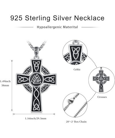 Celtic Cross Necklace 925 Sterling Silver Cross Pendant Necklace Celtic Viking Irish Jewelry Religious Protective Gift For Me...