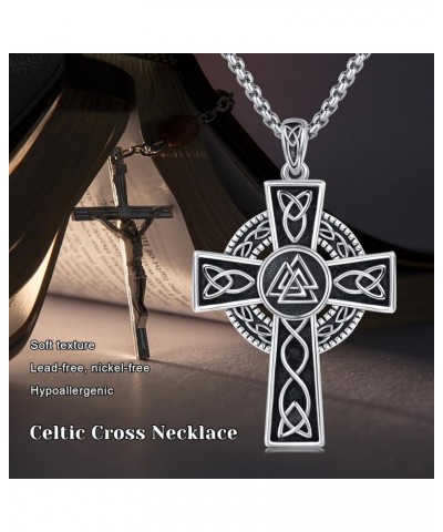 Celtic Cross Necklace 925 Sterling Silver Cross Pendant Necklace Celtic Viking Irish Jewelry Religious Protective Gift For Me...