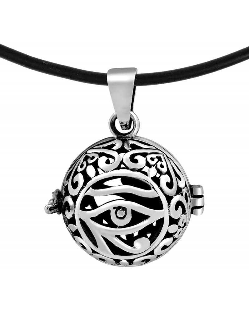 Mystical Eye of Horus .925 Sterling Silver Sphere Shaped Locket Pendant Rubber Cord Necklace $16.50 Necklaces