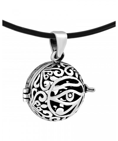 Mystical Eye of Horus .925 Sterling Silver Sphere Shaped Locket Pendant Rubber Cord Necklace $16.50 Necklaces