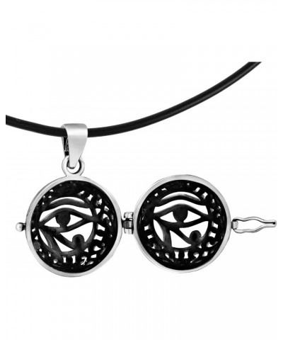 Mystical Eye of Horus .925 Sterling Silver Sphere Shaped Locket Pendant Rubber Cord Necklace $16.50 Necklaces