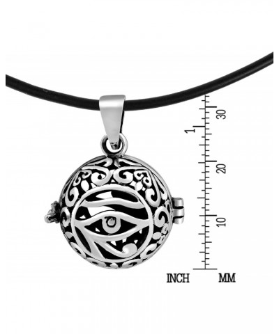 Mystical Eye of Horus .925 Sterling Silver Sphere Shaped Locket Pendant Rubber Cord Necklace $16.50 Necklaces