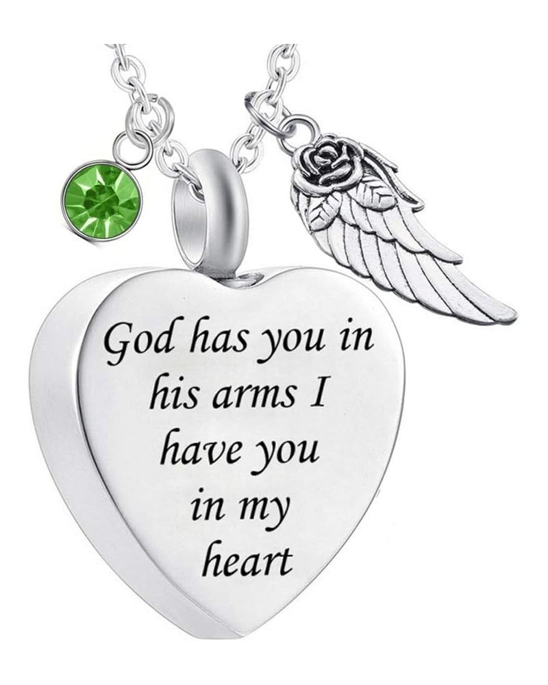 God has You in his arms with Angel Wing Charm Cremation Ashes Jewelry Keepsake Memorial Urn Necklace with Birthstone Crystal ...