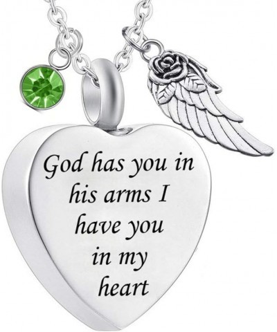 God has You in his arms with Angel Wing Charm Cremation Ashes Jewelry Keepsake Memorial Urn Necklace with Birthstone Crystal ...