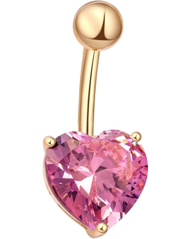 14G Belly Button Rings Stainless Steel, Sexy Navel Rings for Women Heart with Cubic Zirconia Gold-Pink $7.84 Body Jewelry