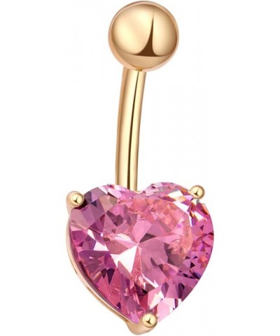 14G Belly Button Rings Stainless Steel, Sexy Navel Rings for Women Heart with Cubic Zirconia Gold-Pink $7.84 Body Jewelry