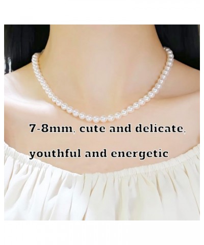 Round Pearl Necklace for Women Silver White AAA+ Quality Freshwater Pearl 19.68 inch pearl necklaces set with Pea Clasp Jewel...