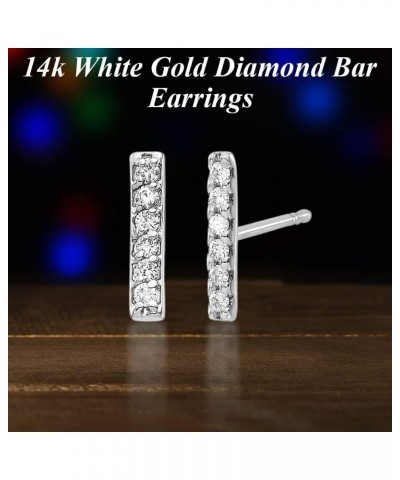 14k White Gold Diamond Bar Stud Earrings Fine Jewelry for Women (L-9.5 mm W-2 mm) $98.98 Earrings