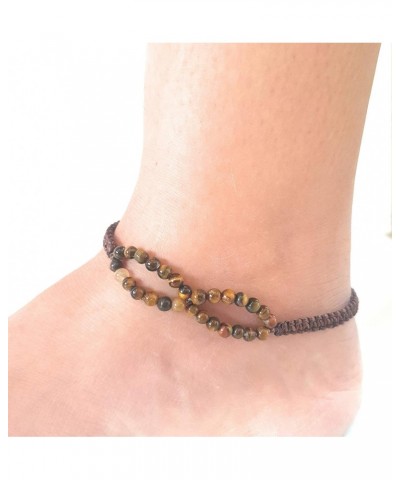 Infinityee888 Tiger Eye Anklet Bracelet bead woven Brown Wax 8 Infinity Endless Love Symbol Adjustable Ankle Bracelets for Me...