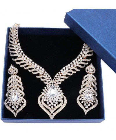 Fashion Crystal Rhinestones Heart Pendant Necklace Earrings For Women Bridal Wedding Party Accessories Decoration Jewelry Set...