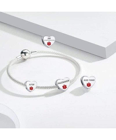 Heart Medical Alert ID TYPE2 DIABETES Charms Emergency First Aid Laser Engraved Health Alert Bead for Pandora Bracelets Women...