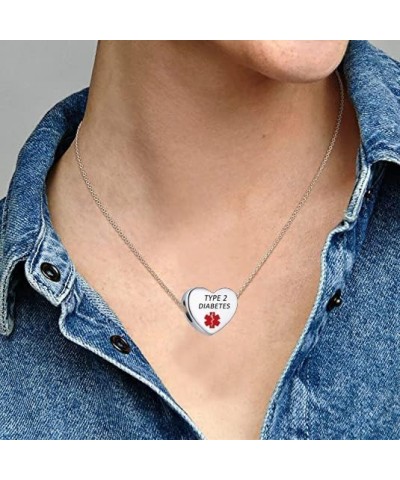 Heart Medical Alert ID TYPE2 DIABETES Charms Emergency First Aid Laser Engraved Health Alert Bead for Pandora Bracelets Women...