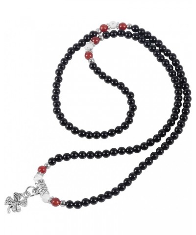 Prayer Beads Stone Bracelets for Women, Stretchy Multilayer Bracelet with Leaf Clover Lucky Charms black agate stone $9.68 Br...