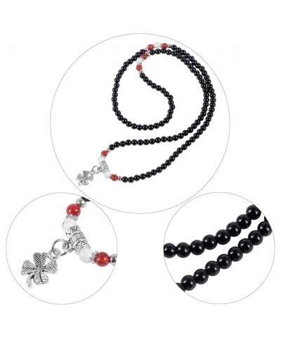 Prayer Beads Stone Bracelets for Women, Stretchy Multilayer Bracelet with Leaf Clover Lucky Charms black agate stone $9.68 Br...