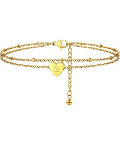 Gold Plated Heart Anklet, Summer Beach Foot Chain, A to Z Initial Ankle Bracelet, Adjustable-Send Gift Box G-golden $7.50 Ank...