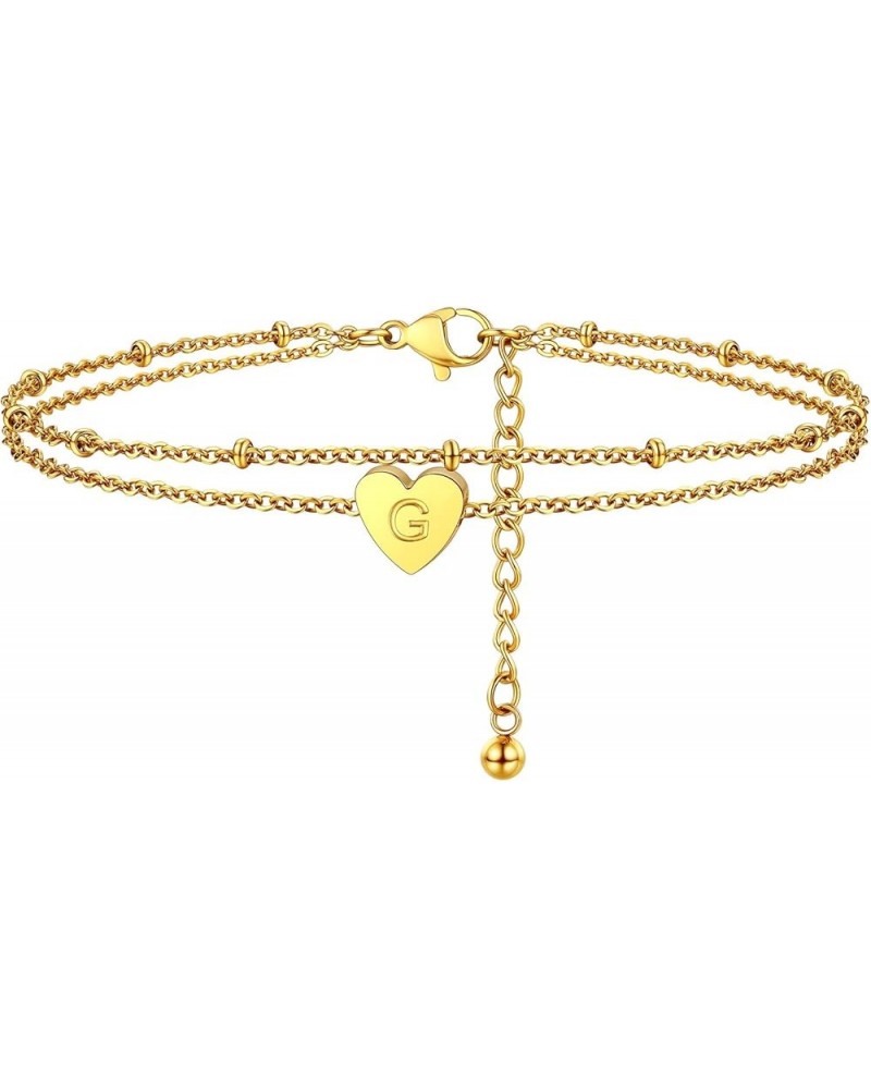 Gold Plated Heart Anklet, Summer Beach Foot Chain, A to Z Initial Ankle Bracelet, Adjustable-Send Gift Box G-golden $7.50 Ank...