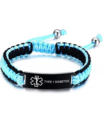 Custom Engraving Handmade Braided Rope Adjustable Medical Alert ID Bracelet Fits Adults & Kids,5.9-9 Inches Blue Black-13mm-6...