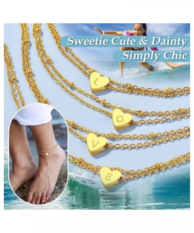 Gold Plated Heart Anklet, Summer Beach Foot Chain, A to Z Initial Ankle Bracelet, Adjustable-Send Gift Box G-golden $7.50 Ank...