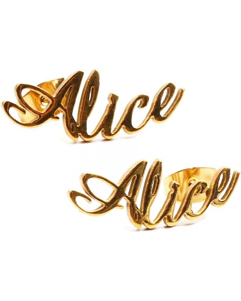 Pretty Personalized Name Earrings, Gold Plated Customized Stud Earrings for Womens Girls Alice $10.84 Earrings