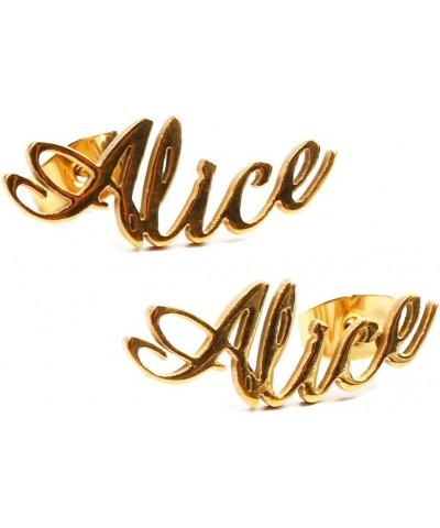 Pretty Personalized Name Earrings, Gold Plated Customized Stud Earrings for Womens Girls Alice $10.84 Earrings