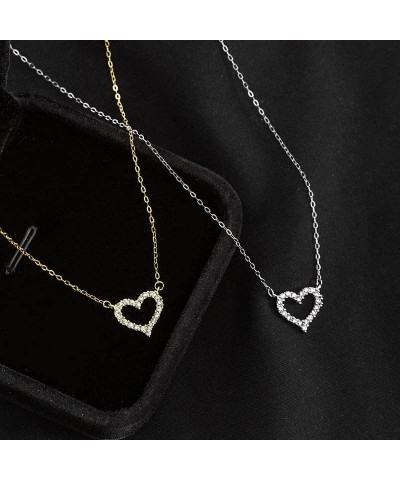 14K Gold Moissanite Heart Pendant Necklace for Women,Dainty Love Heart Pave Setting Moissanite Choker Necklace,Love Jewelry G...