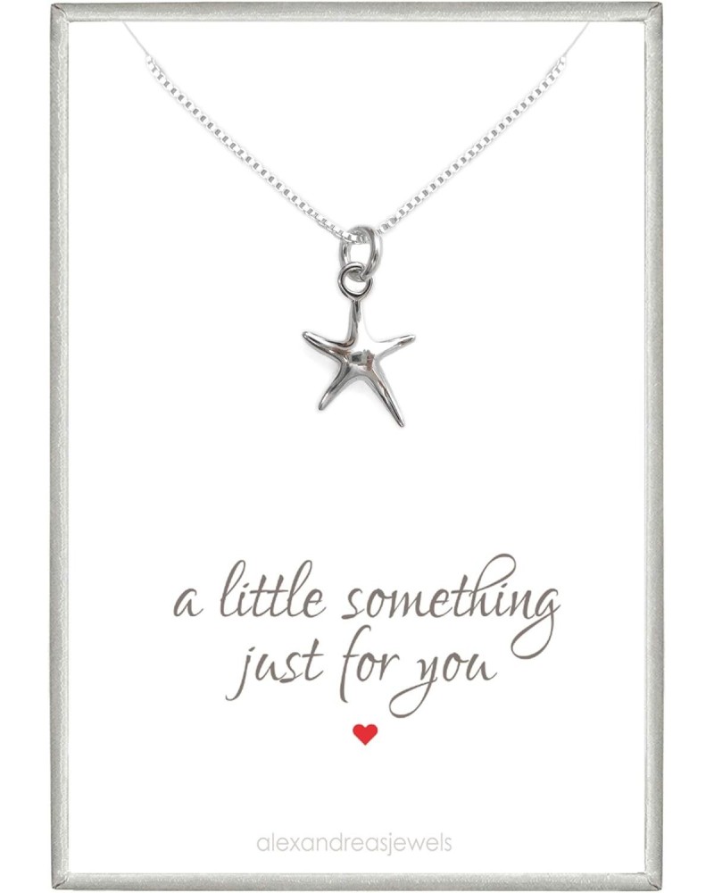 Sterling Silver Starfish Necklace, Tiny Plain Starfish Necklace for Women, Girlfriend Gift Necklace, 18 Inches $13.50 Necklaces