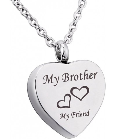 Engraved My Brother+My Friend Heart Memorial Urn Pendant Necklace Stainless Steel Ashes Keepsake Cremation Jewelry $9.43 Neck...