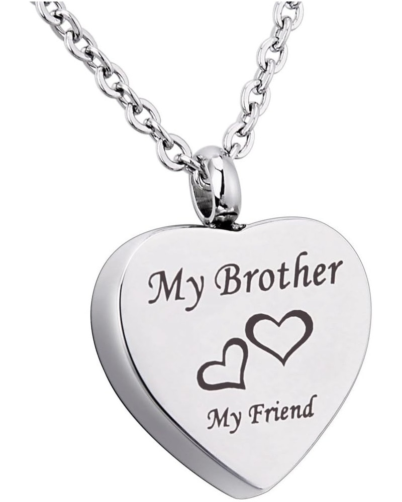 Engraved My Brother+My Friend Heart Memorial Urn Pendant Necklace Stainless Steel Ashes Keepsake Cremation Jewelry $9.43 Neck...