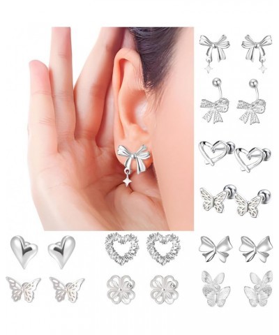 silver earrings for women | 999 Sterling silver earrings | Bow Butterfly Heart Clover Bow1 $9.84 Earrings